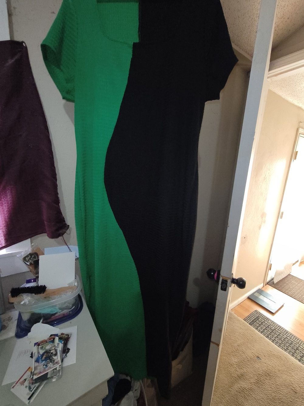 SHEIN Green and Black Wave-Panel Short Sleeve Dress